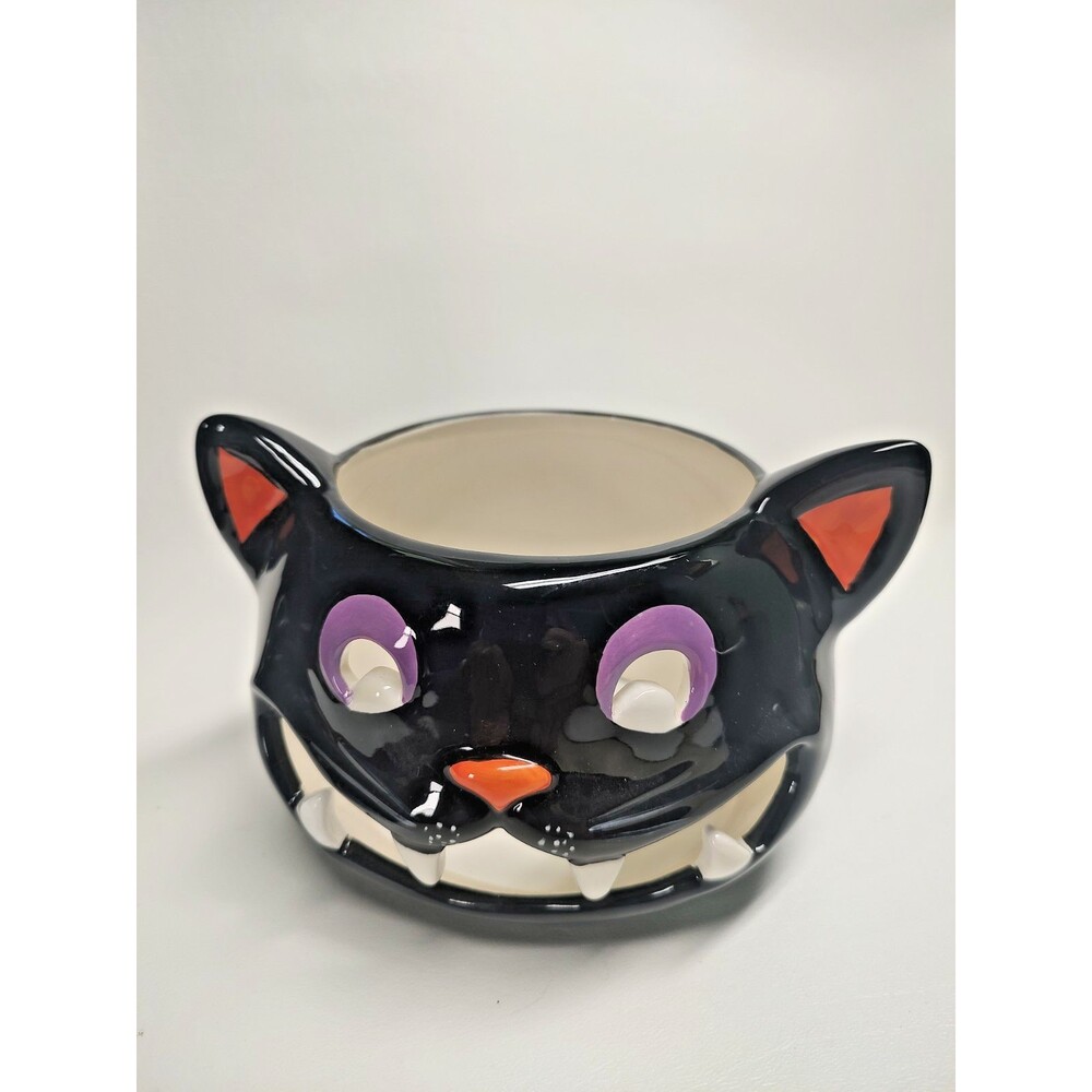 Vintage Yankee Candle Jar Holder 2012 Halloween Black Cat Vampire 4-3/8" tall